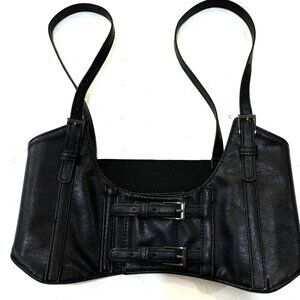 Wench Pirate Punk Goth Black Faux Leather Wide Stretch Belt w/ Straps